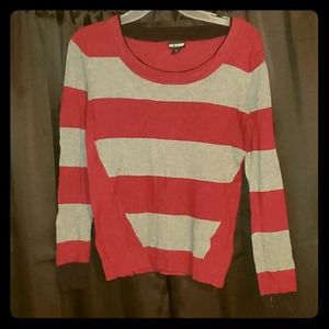 Maroon and grey striped sweater